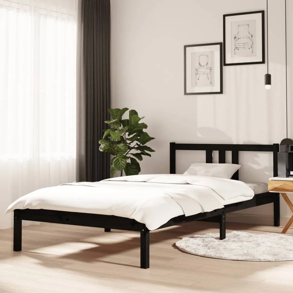 814878 vidaXL Cadru de pat, negru, 100x200 cm, lemn masiv de pin