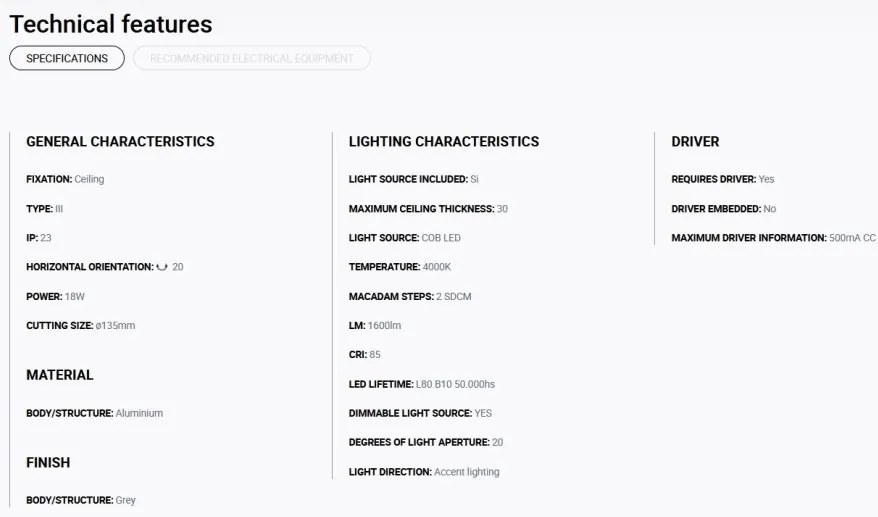 Spot LED incastrabil MINI-OPTIC Grey downlight LED 12/18W 4000K 20° 1750/2350 lm