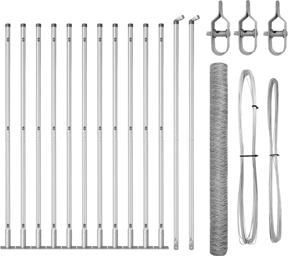 vidaXL Stâlp de gard. Argintiu 25 x 1,6 m (plasă de 36 mm) Oțel