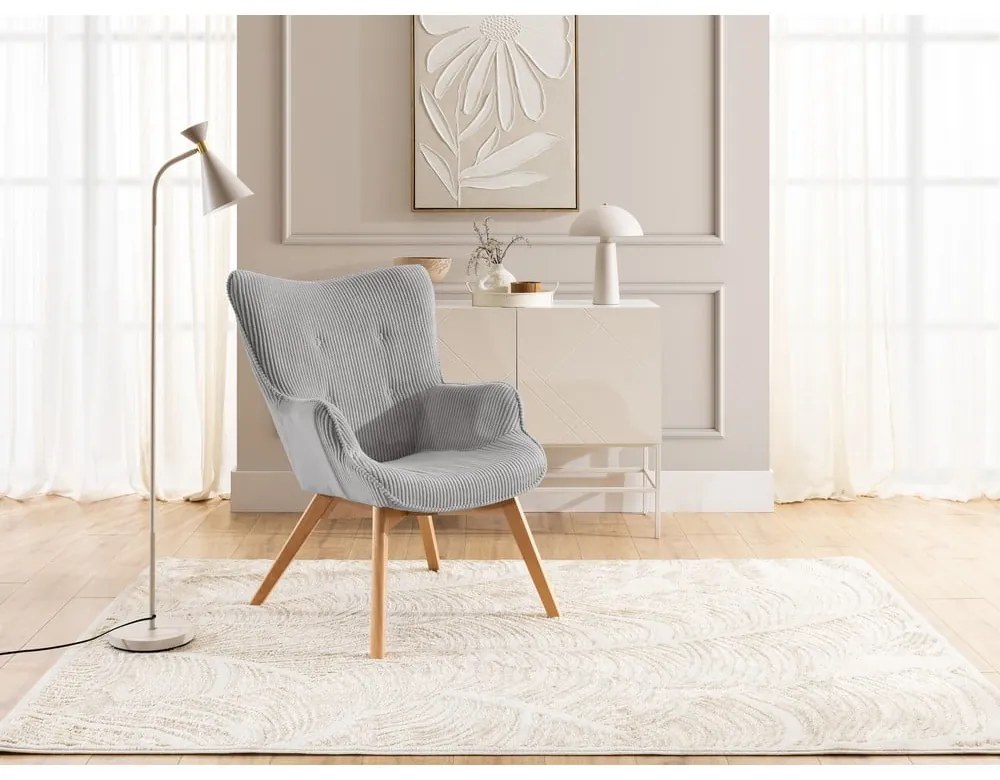 Fotoliu gri cu tapițerie din catifea reiată Niko – Ropez