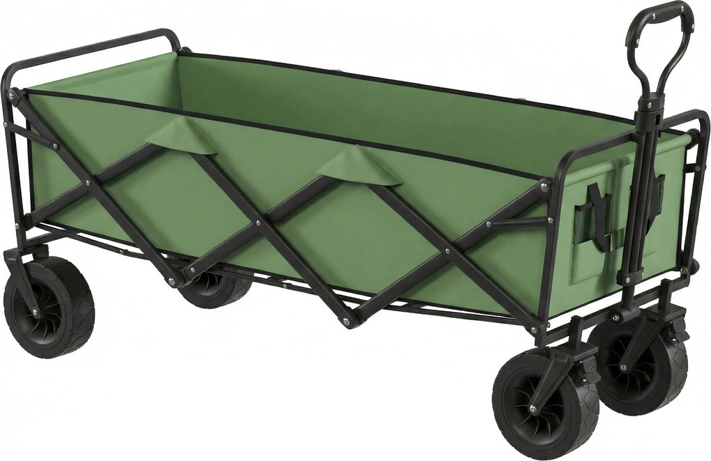 Outsunny Cărucior de grădină pliabil 130L cu roți, remorcă robustă cu frâne, mâner reglabil, verde | Aosom Romania