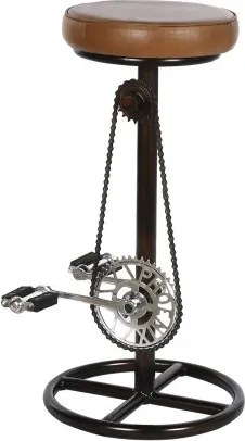 Scaun inalt de bar din piele naturala si metal, stil industrial ,"Rotor"
