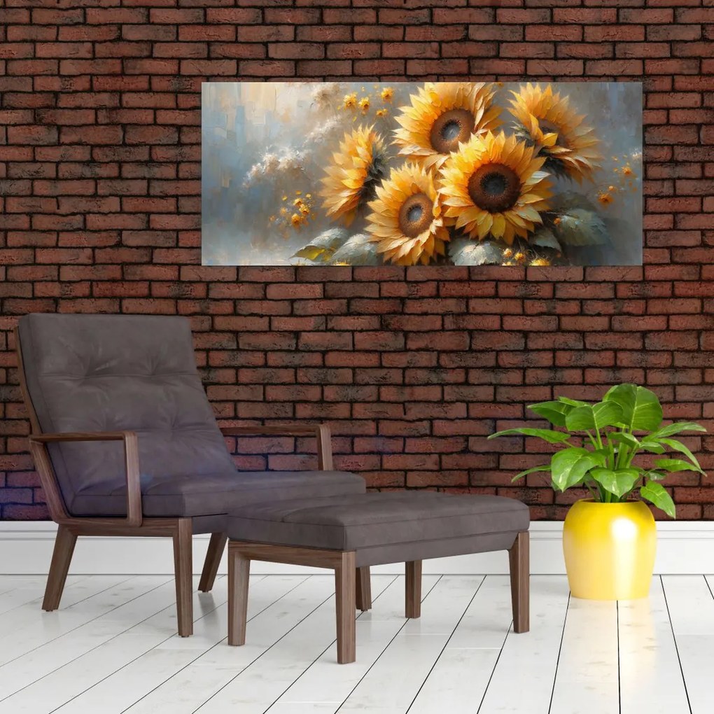 Tablou - Pictură cu floarea-soarelui (120x50 cm)