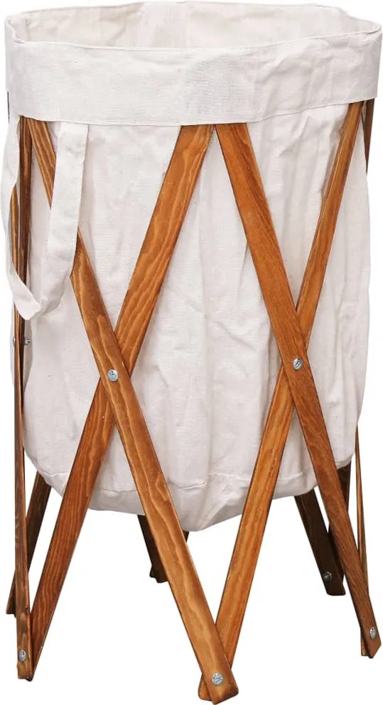 vidaXL Coș de rufe pliabil, crem, lemn și material textil