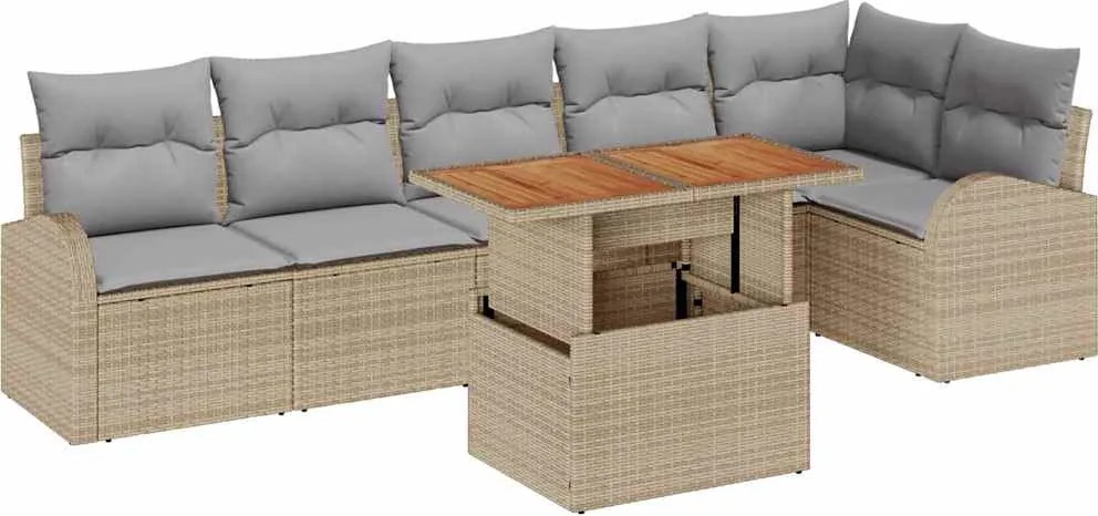 vidaXL Set de canapele pentru grădină 7 pcs bej și gri deschis