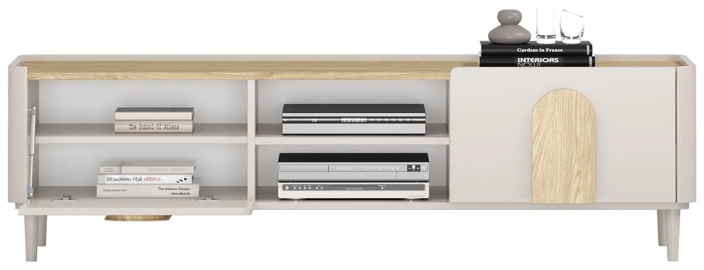 Comodă TV Amilio 170 cm cu sertar - cashmere / stejar uleiat / mânere stejar deschis