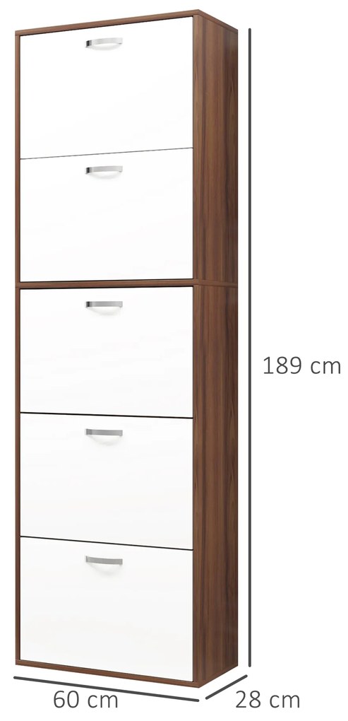 HOMCOM Dulap pentru Pantofi cu 5 Sertare pentru 30 Perechi de Pantofi,  60x28x189 cm, Maro | Aosom Romania