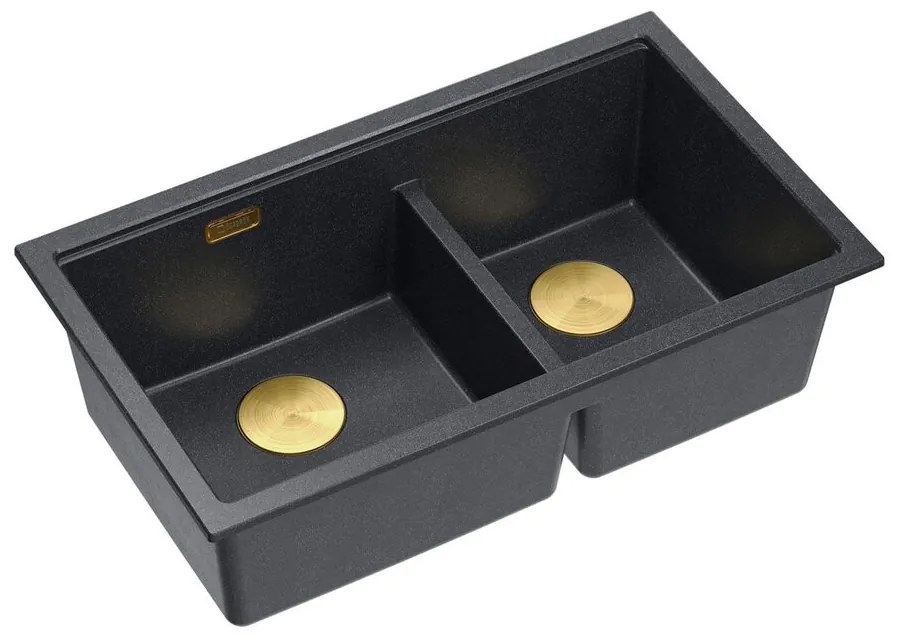Chiuveta compozit incastrata Quadron Logan 120 negru diamant - auriu 76x45 cm