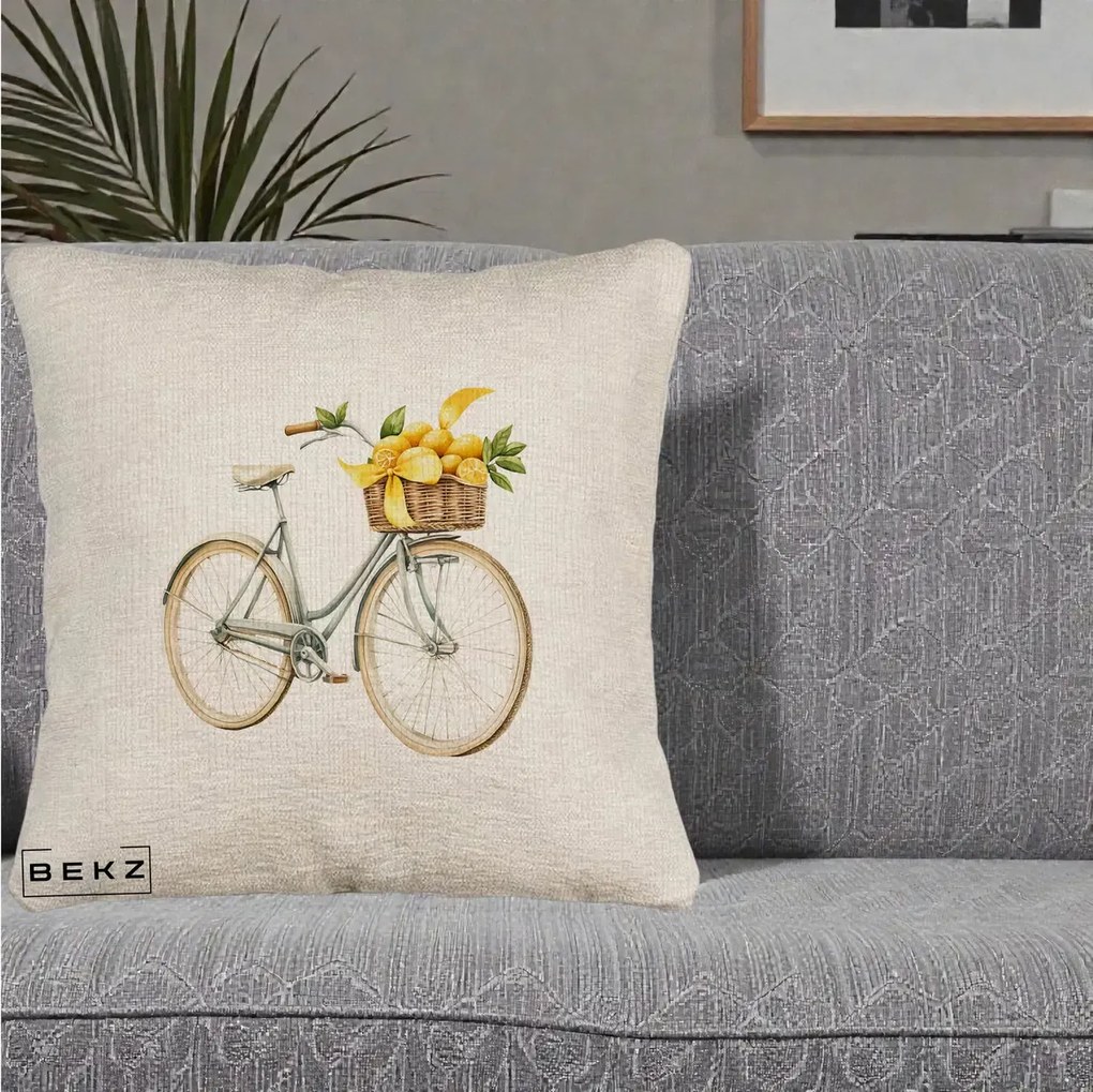 Perna Decorativa Bicicleta cu Cos de Lamai Mediteranean, 40x40 cm, Bej Canapea, Husa Detasabila, Perna Inclusa, BEKZ®