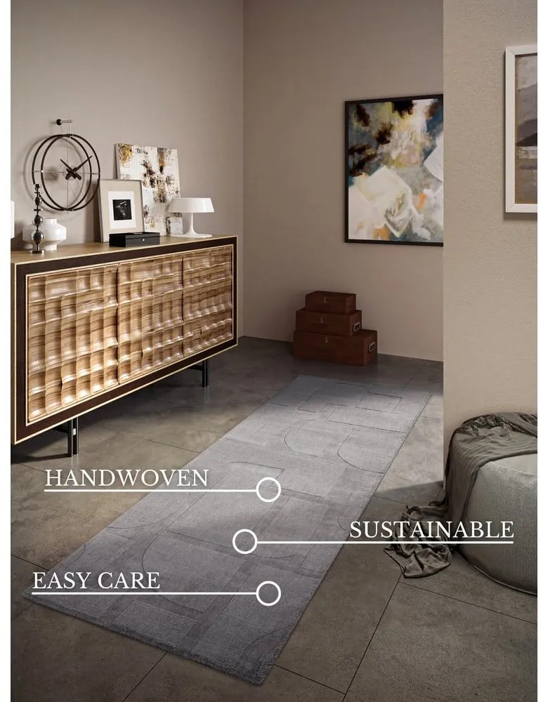 Covor tip traversă gri țesut manual din lână 80x250 cm Alexis – Villeroy&amp;Boch