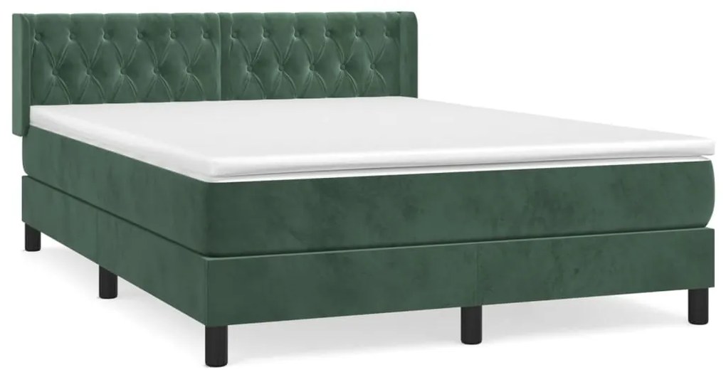 3131144 vidaXL Pat box spring cu saltea, verde închis, 140x200 cm, catifea