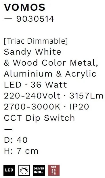 Plafoniera LED design decorativ VOMOS alb/lemn D-40cm