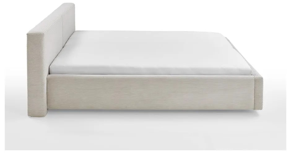 Pat matrimonial bej tapițat cu spațiu de depozitare cu somieră 160x200 cm Cube – Meise Möbel