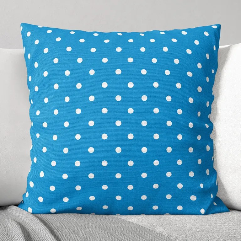 Goldea față de pernă decorativă loneta - buline albe pe albastru 70 x 70 cm