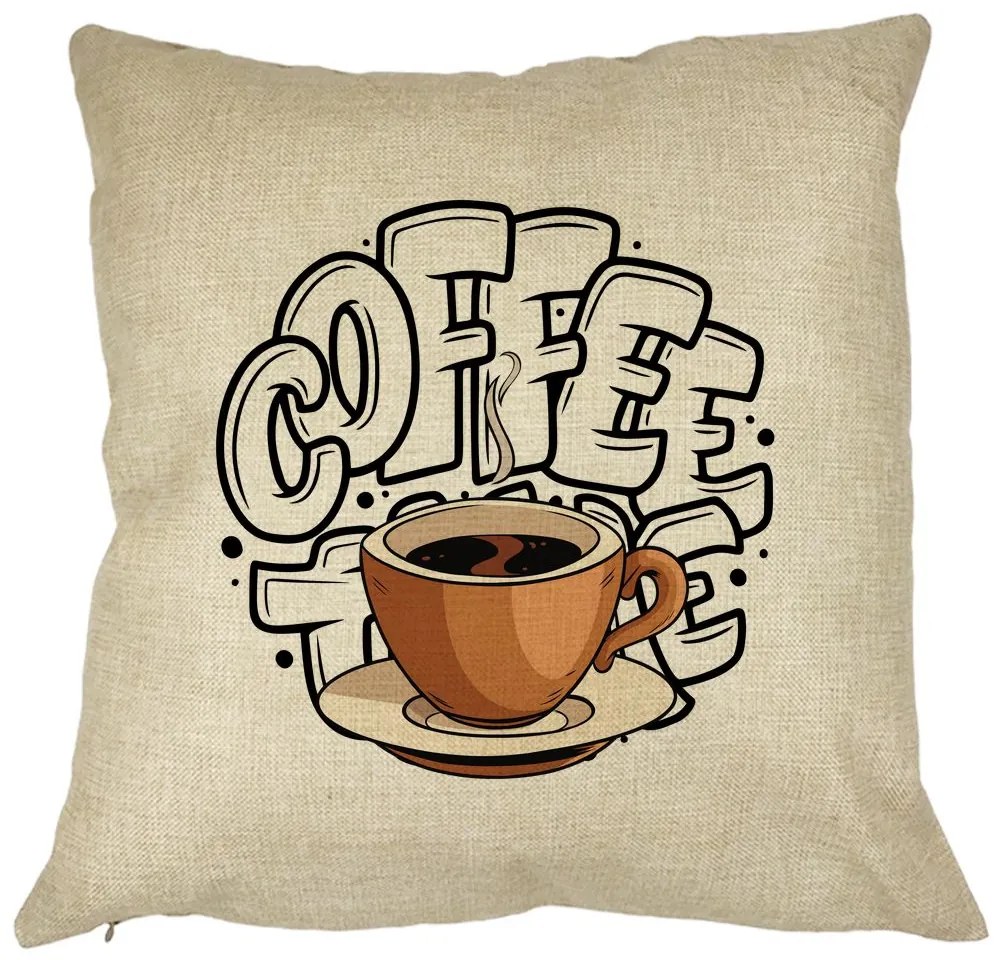 Perna Decorativa, Coffe Lover, 40x40 cm, Husa Detasabila, Burduf