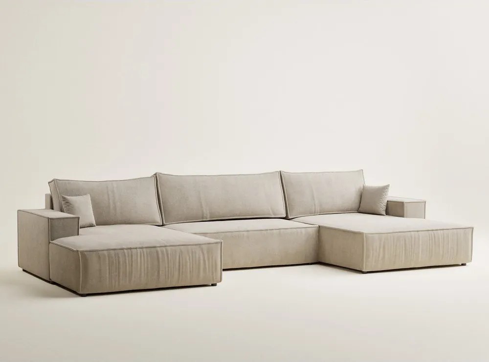 Colțar bej extensibil/cu spațiu de depozitare cu tapițerie din chenille (în formă de "U") Kyoto – Maison de Rêve