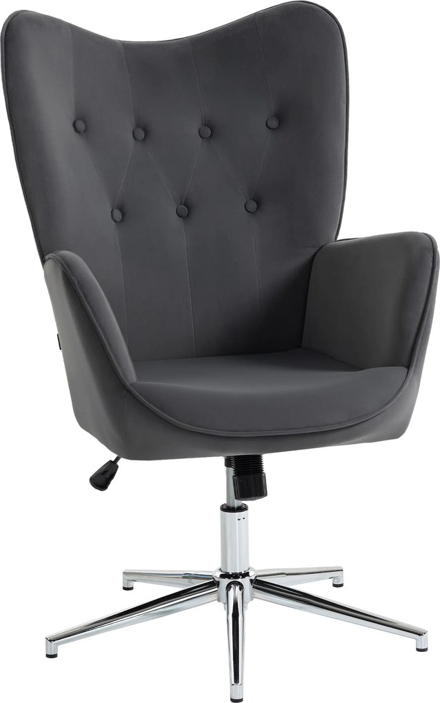 HOMCOM Fotoliu Rotativ din Catifea, Fotoliu Tapițat cu Cotiere, Funcție de Balansare și Înălțime Reglabilă, pentru Living, Gri Închis | Aosom Romania