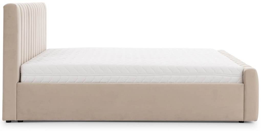 Pat matrimonial cu ladă de depozitare Nicole 160x200 - catifea bej Velluto 2