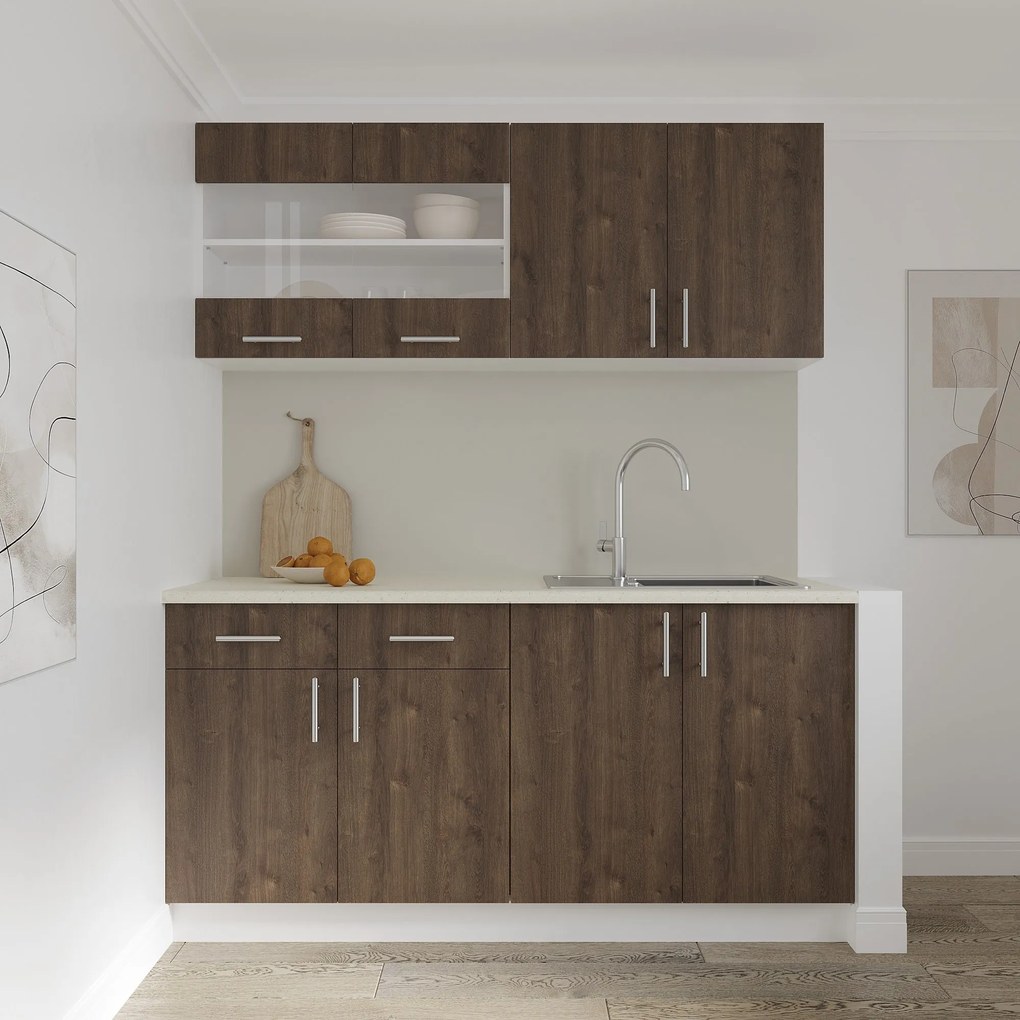 Set haaus V8, Stejar Bronz/Alb, Blat Thermo 28 mm, L 160 cm