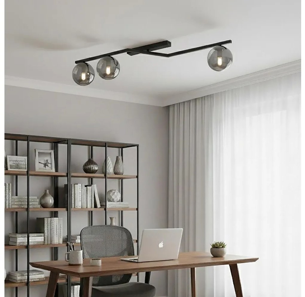 Plafonieră NATON, 3x E14, 10W, 230V, negru/fumuriu