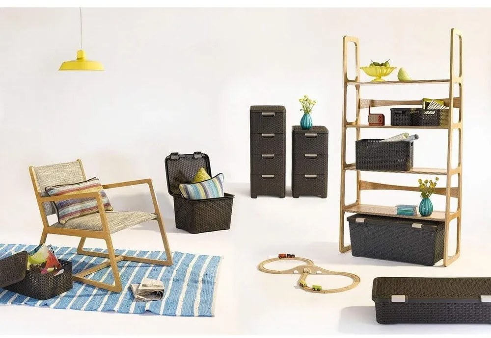 Dulap de baie maro închis înalt din plastic 33x79 cm Rattan – Curver