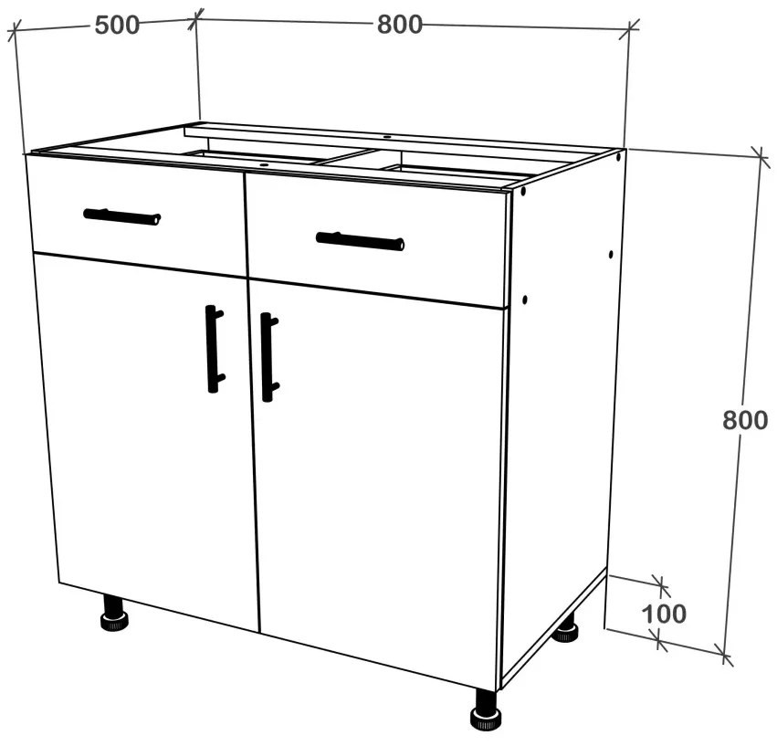 Corp Baza Karo, 2 Sertare, 2 Usi, Lemn Natural/Alb, 80 x 50 x 80 cm