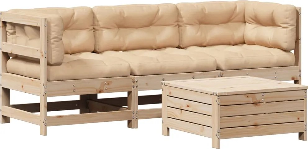 vidaXL Set mobilier de grădină cu perne, 4 piese, lemn masiv de pin