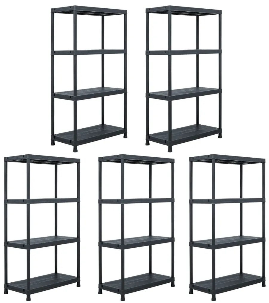vidaXL Rafturi de depozitare, 5 buc. negru, 60 x 30 x 138 cm plastic