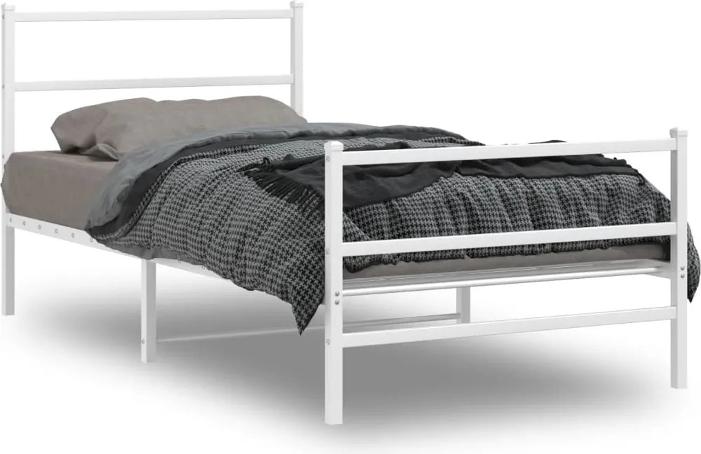 vidaXL Cadru de pat metalic cu tăblie de cap/picioare alb 107x203 cm