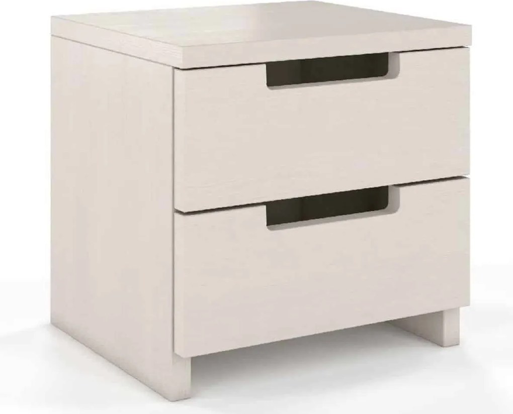 Noptieră lemn masiv TerraCraft 2 Sertare Pin, 40 × 35 × 38 cm - Alb Pur