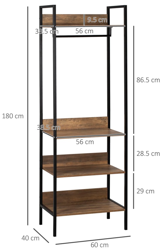 HOMCOM Suport de Haine din Lemn cu Rafturi de Depozitare și Sină de Agățat, Design Modern pentru Casa | Aosom Romania