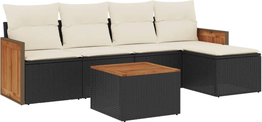 vidaXL Set mobilier de grădină cu perne, 6 piese, negru, poliratan