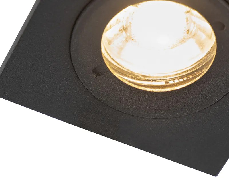 Set de 3 spoturi incastrate pentru baie negru pătrat IP44 - Xena