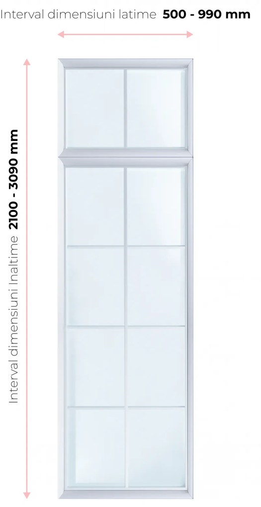 Perete despartitor sticla - Dimensiuni configurabile la comanda 501 - 990 mm, 2100 - 3090 mm