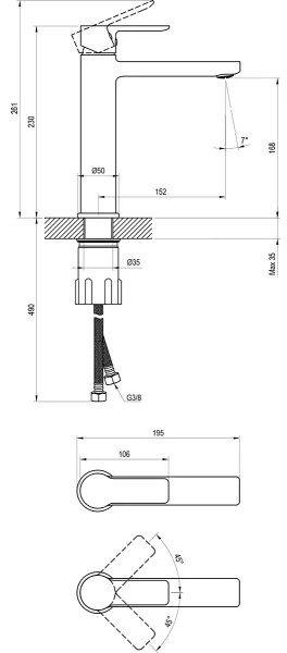 Ravak X070483 - Baterie pentru lavoar SOLAR, 23 cm, crom lucios