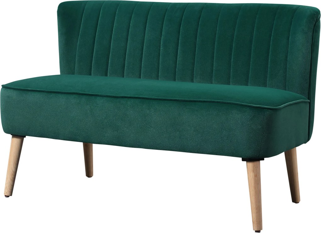 HOMCOM Canapea design retro 2 locuri, picioare din lemn, 117 cm x 56,5 cm x 77 cm, Verde închis | Aosom Romania