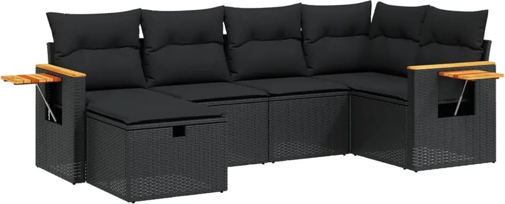 vidaXL Set mobilier de grădină cu perne, 6 piese, negru, poliratan