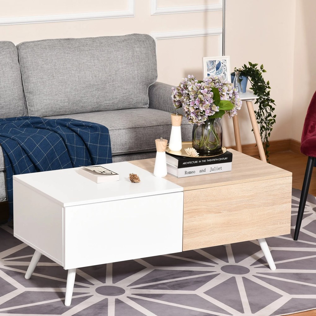 HOMCOM masa de living, stil nordic, cu 2 sertare, 110x60x45cm | AOSOM RO