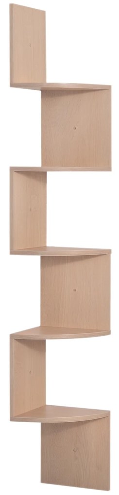 HOMCOM Raft de colț de perete pentru depozitare formă zigzag 20L x 20l x 126H cm 5 niveluri stejar deschis | Aosom Romania