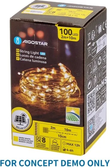 Aigostar - Ghirlandă solară LED de Crăciun 500xLED/8 funcții 52 m IP65 alb cald 1200 mAh