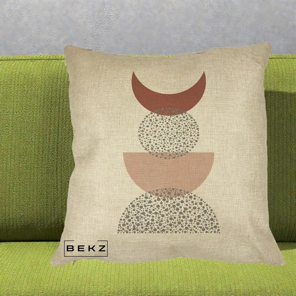 Perna Decorativa Boho Luna Plina si Forme Punctate, 40x40 cm, Crem, Husa Detasabila, Perna Inclusa, BEKZ®