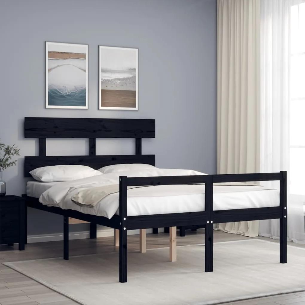 3195330 vidaXL Cadru de pat senior cu tăblie dublu, negru, lemn masiv