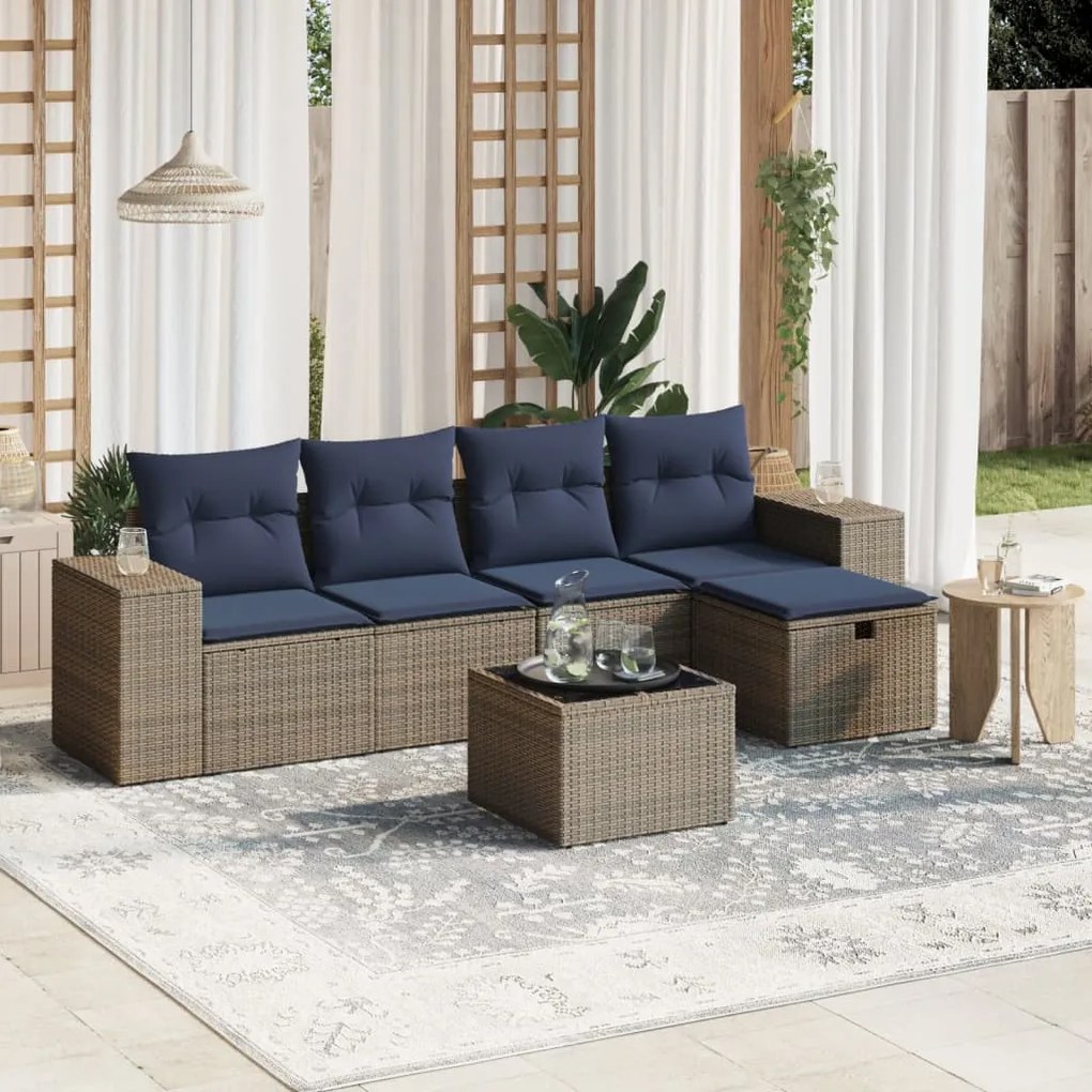 vidaXL Set mobilier grădină cu perne, 6 piese, gri, poliratan