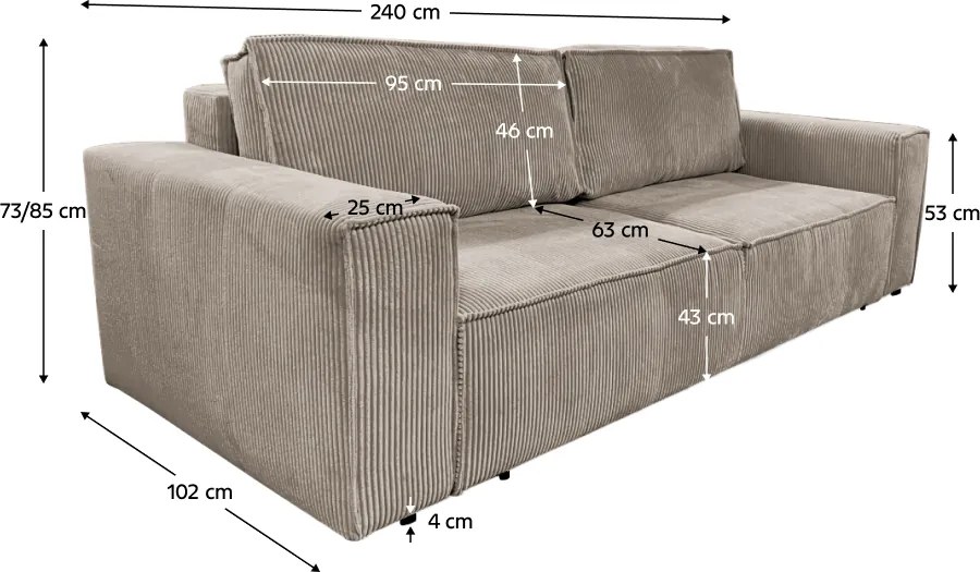 Canapea extensibilă, taupe gri-bej, HARPERA BIG SOFA