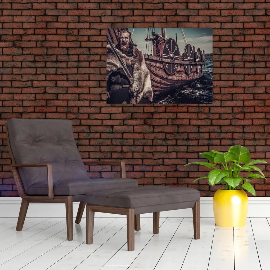 Tablou pe sticlă - Războinic viking (70x50 cm)