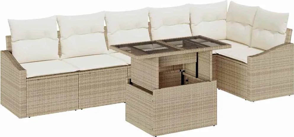 vidaXL Set de canapele pentru grădină 7 pcs Bej și crem poliratan