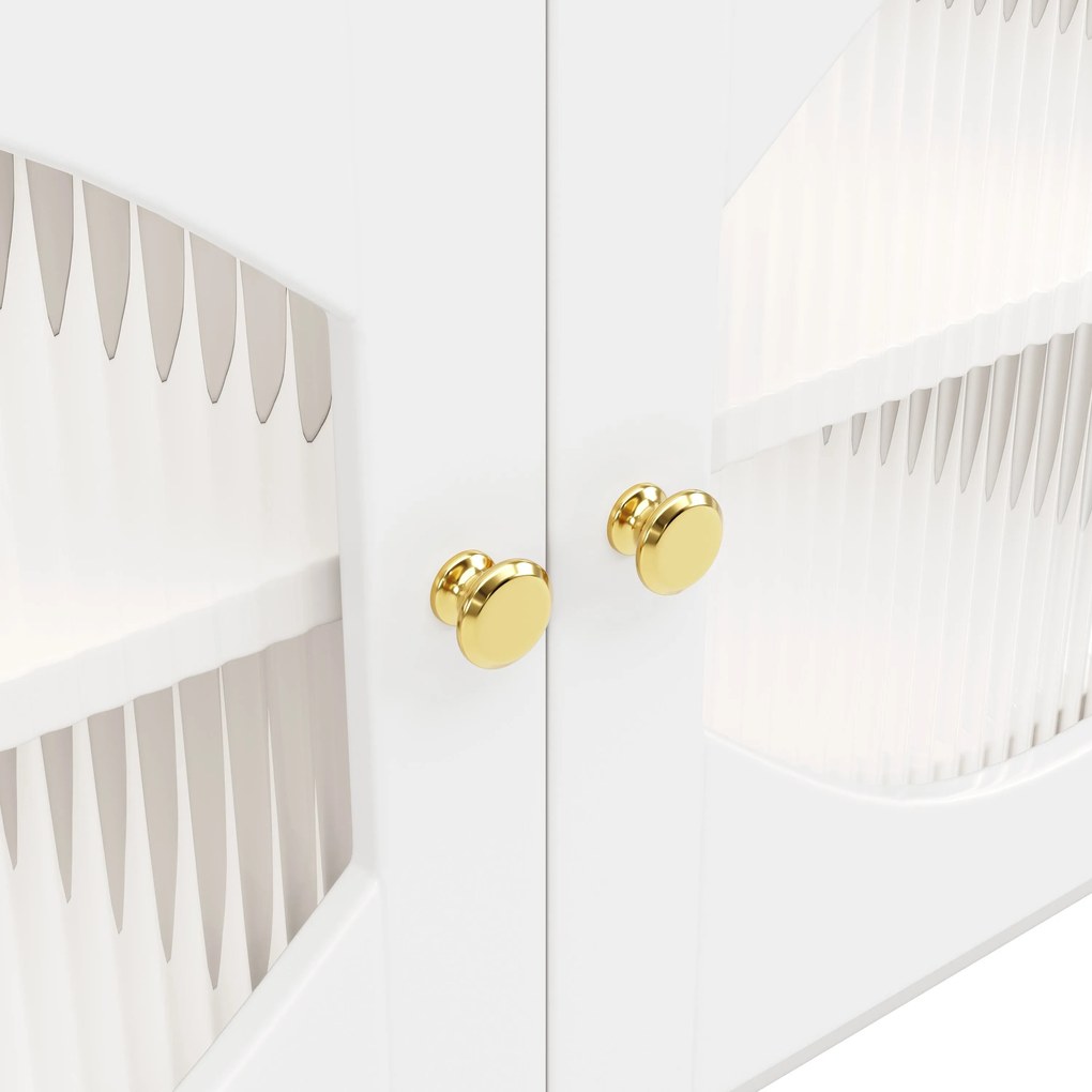 Bufet de bucătărie cu uși din sticlă, Alb | Aosom Romania