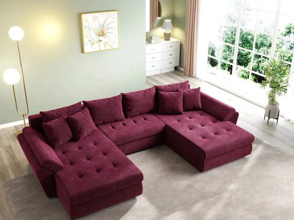 Colțar extensibil dumonde cu ladă de depozitare si sezut confortabil din spuma high-density, Loana U Zoom Red 355x185 cm