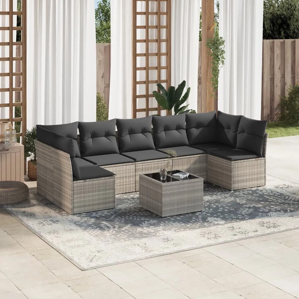 3217442 vidaXL Set mobilier de grădină cu perne, 8 piese gri deschis poliratan