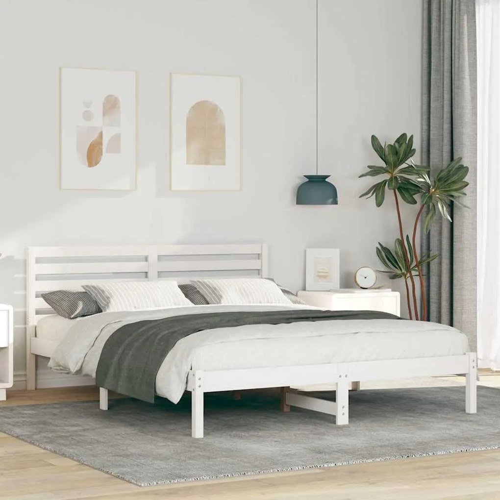vidaXL Cadru de pat cu headboard Alb 140 x 200 cm Lemn de brad solid